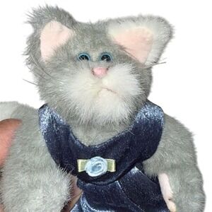 Ty Attic Treasures "Whiskers" 1993  5 Jointed  Grey Cat in Jumpsuit      MWMT's‎